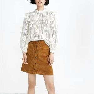 Madewell Eyelet Mockneck Ruffle Top 100% Cotton